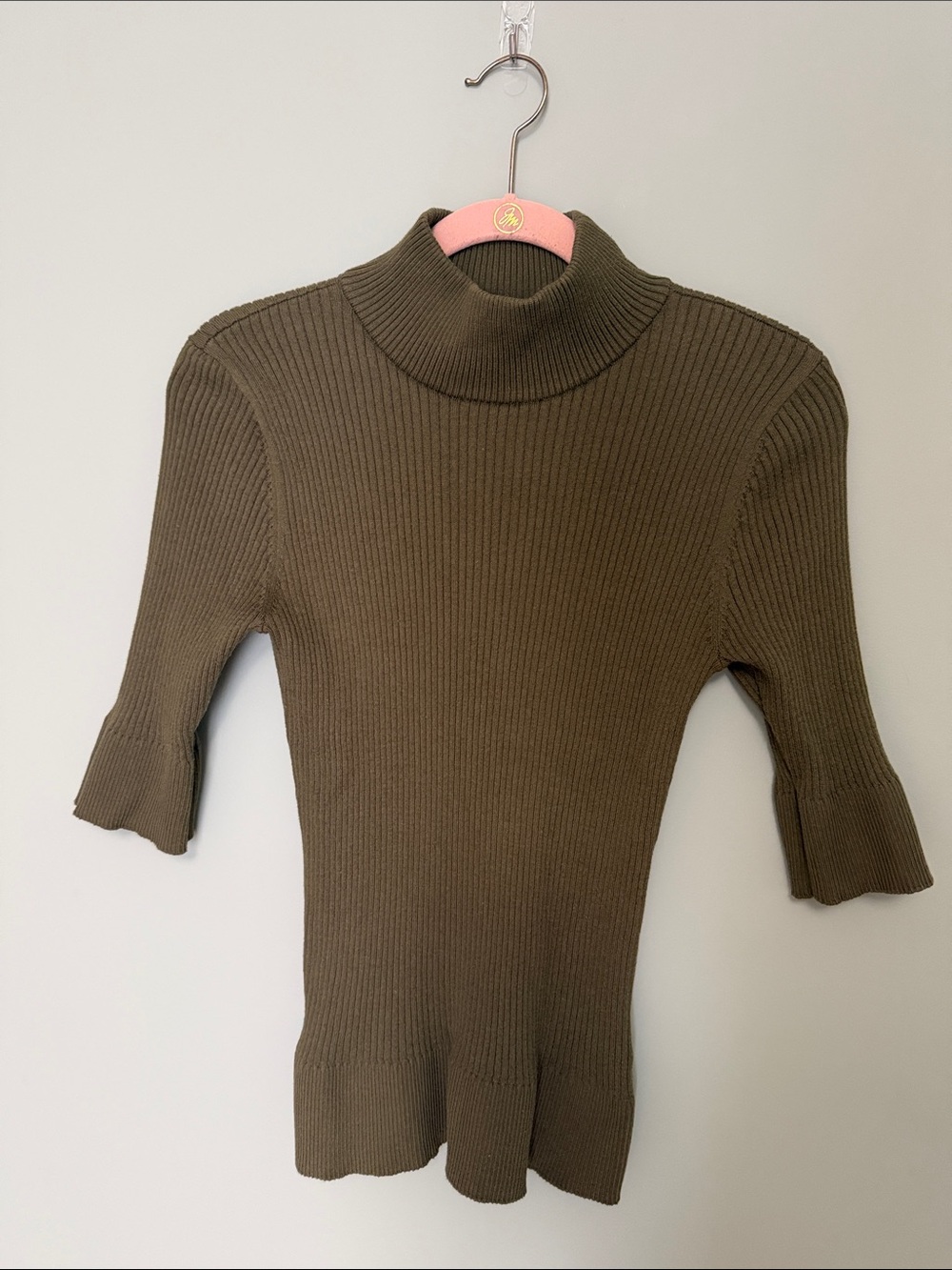 DKNY Olive Ribbed Stretch Turtleneck Sweater Top